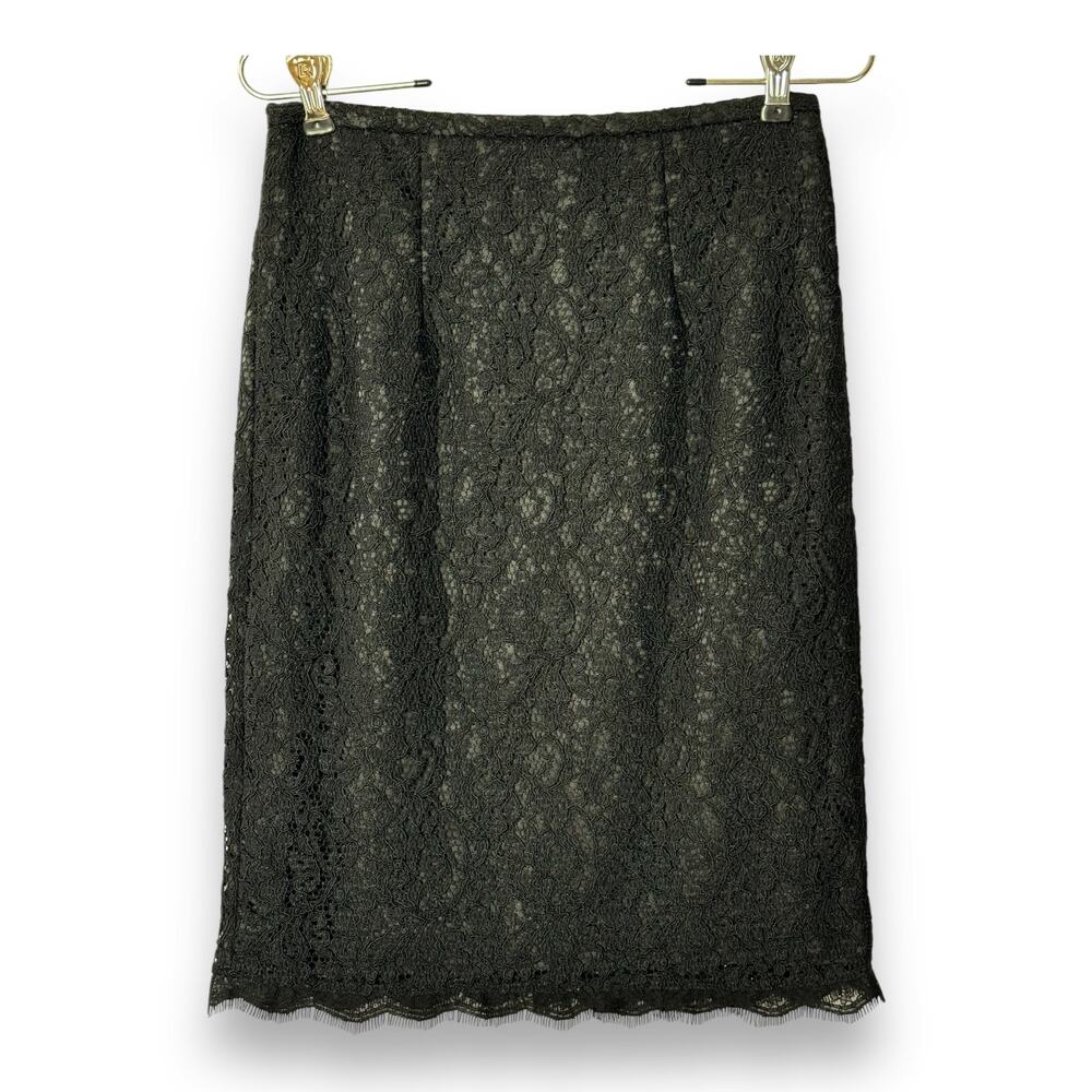 Adrianna Papell Black Lace Pencil Skirt 4 Exposed 2-Way Zip Evening Office Siren